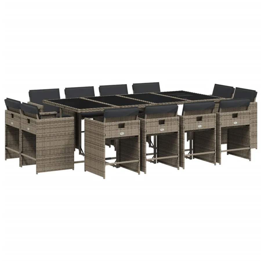 Ensemble à manger de jardin coussins 13 pcs gris résine tressée - 2