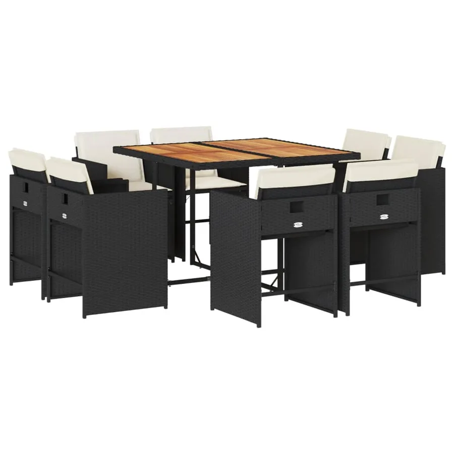 Ensemble à manger de jardin 9pcs coussins noir résine tressée - 2