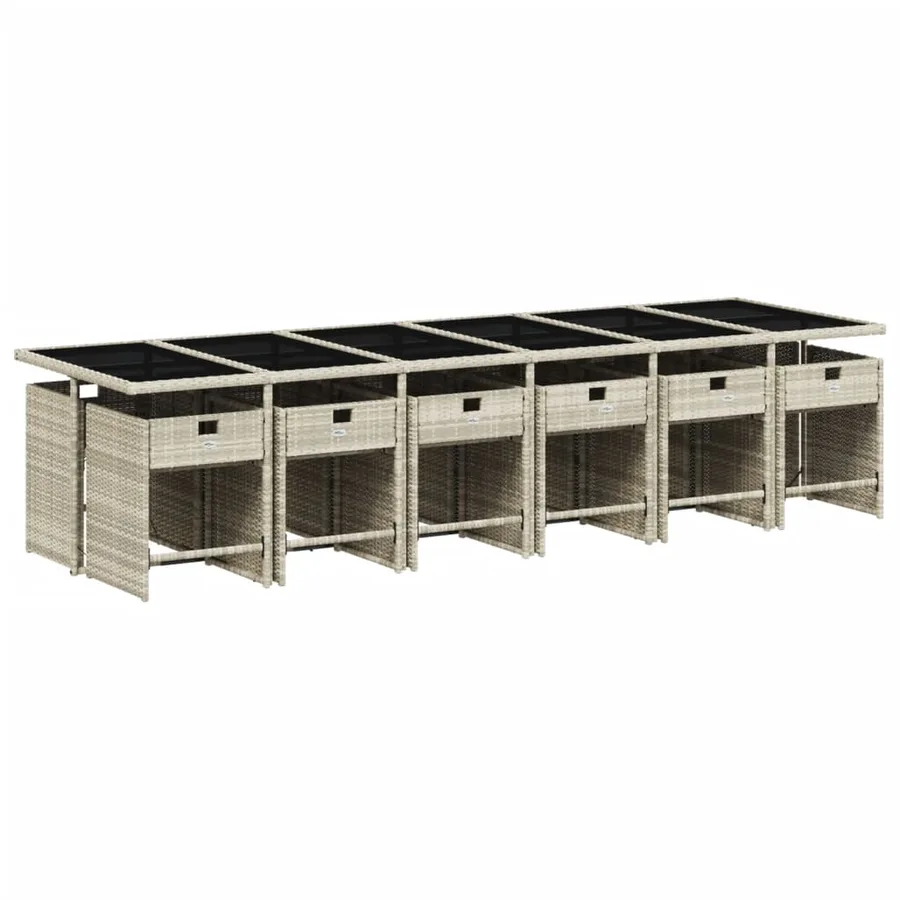 Ensemble à manger de jardin et coussins 13 pcs gris clair rotin - 3