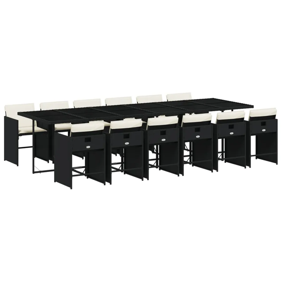 Ensemble à manger de jardin 13 pcs coussins noir résine tressée - 2