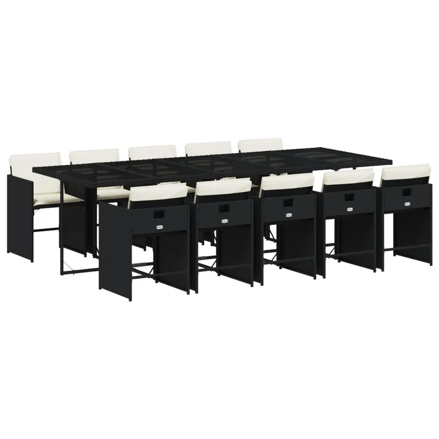 Ensemble à manger de jardin 11 pcs coussins noir résine tressée - 2
