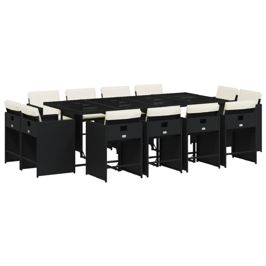Ensemble à manger de jardin 13 pcs coussins noir résine tressée - 2