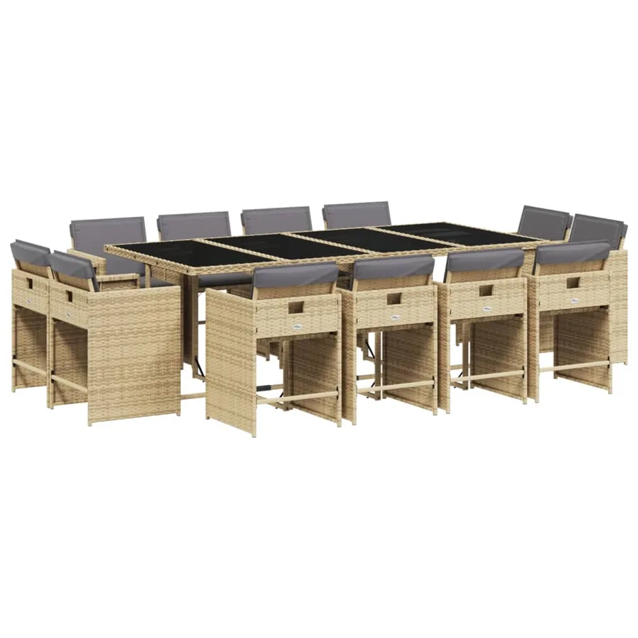 Ensemble à manger de jardin coussins 13 pcs mélange beige rotin - 2