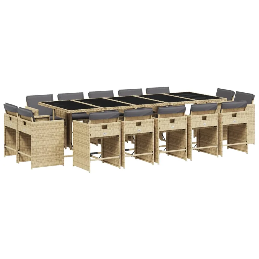 Ensemble à manger de jardin et coussins 15 pcs mélange beige - 2