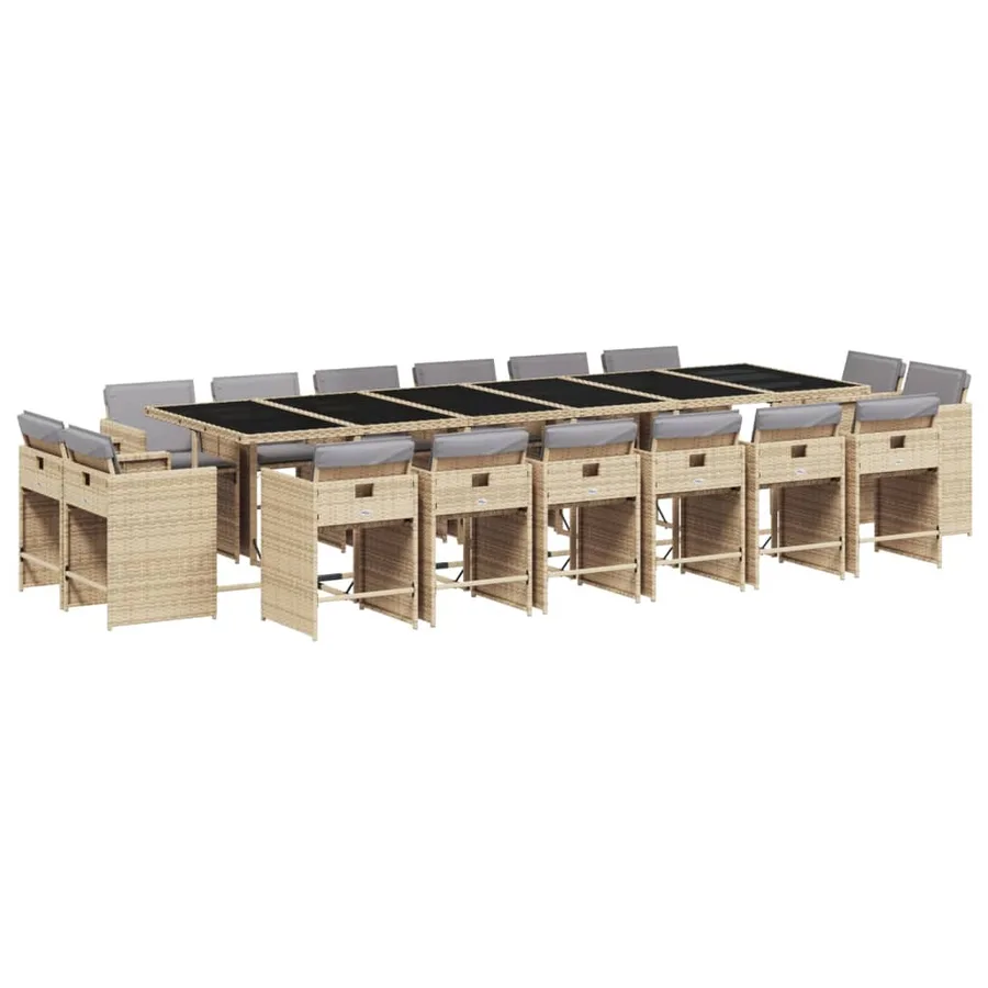 Ensemble à manger de jardin et coussins 17 pcs mélange beige - 2