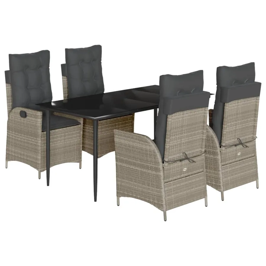 Ensemble à manger de jardin et coussins 5 pcs gris clair rotin - 2