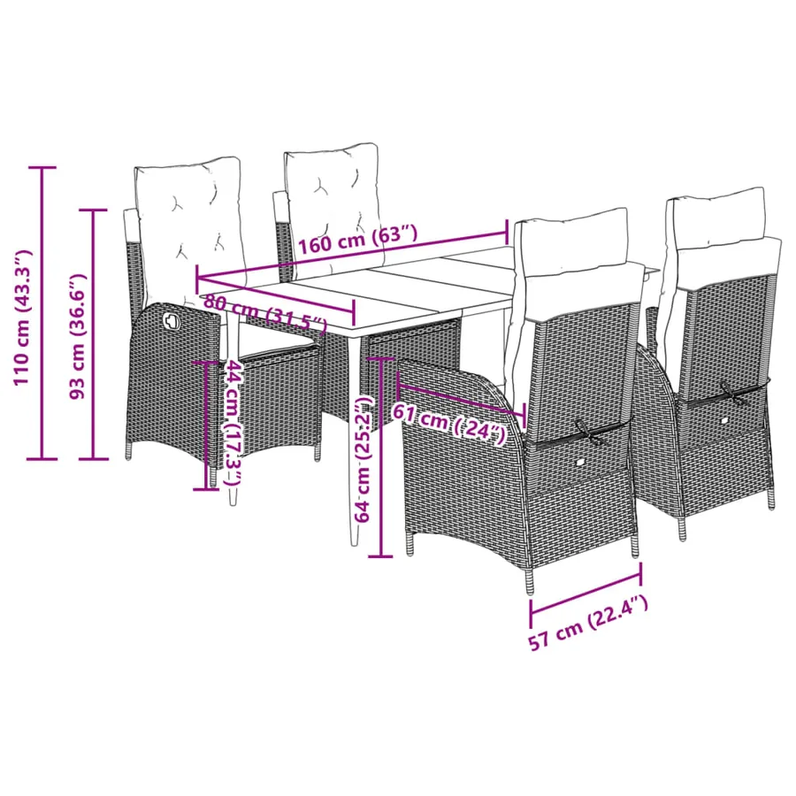 Ensemble à manger de jardin et coussins 5 pcs gris clair rotin - 9
