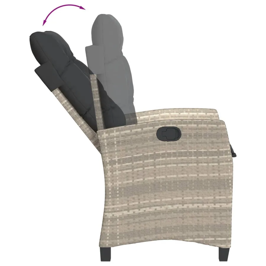 Ensemble à manger de jardin 3pcs coussins gris clair poly rotin - 4