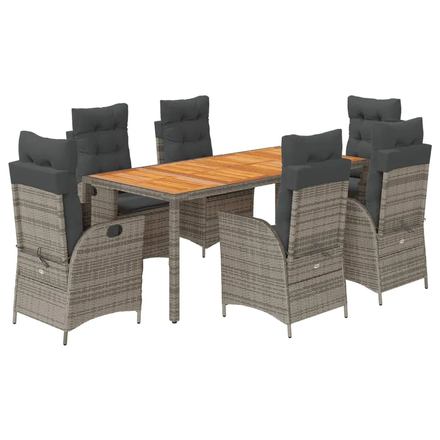 Ensemble à manger de jardin et coussins 7 pcs gris rotin - 2