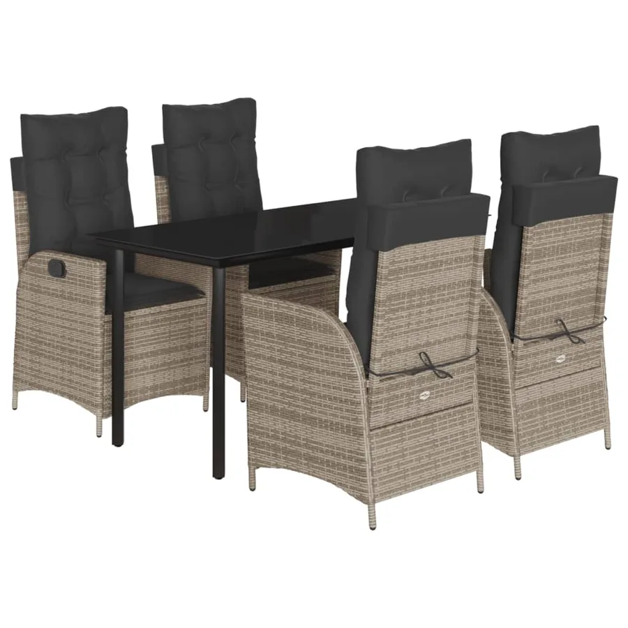 Ensemble à manger de jardin 5 pcs coussins gris résine tressée - 2