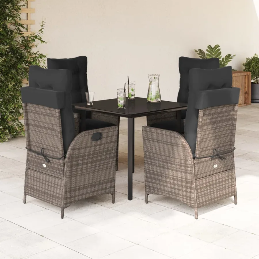 Ensemble à manger de jardin 5 pcs coussins gris résine tressée