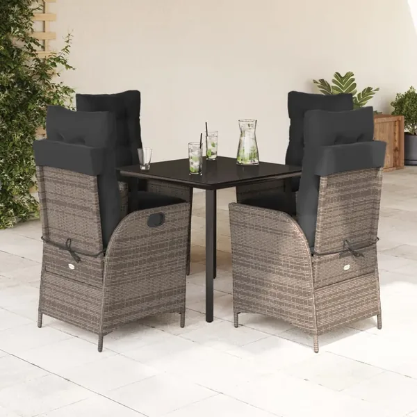 Ensemble à manger de jardin 5 pcs coussins gris résine tressée