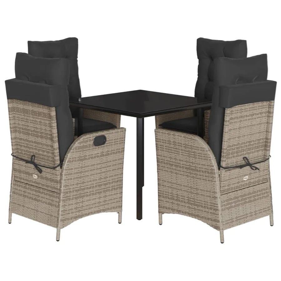 Ensemble à manger de jardin 5 pcs coussins gris résine tressée - 2