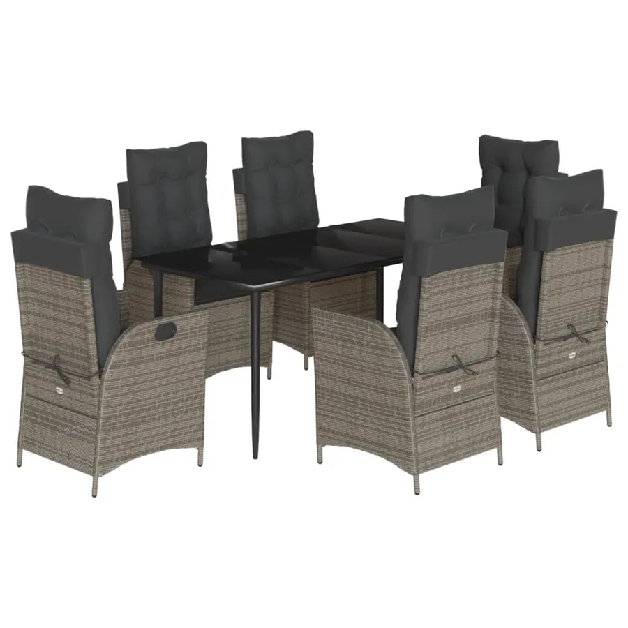 Ensemble à manger de jardin et coussins 7 pcs gris rotin - 2