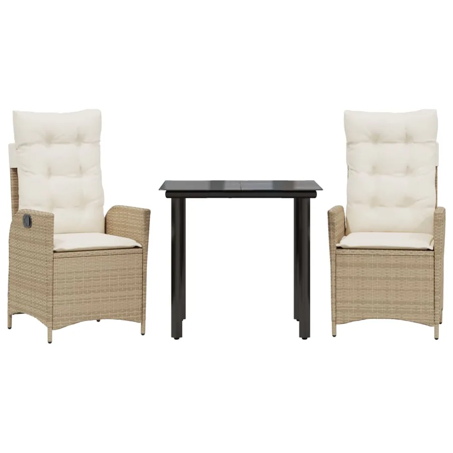 Ensemble à manger de jardin et coussins 3 pcs Beige poly rotin - 2