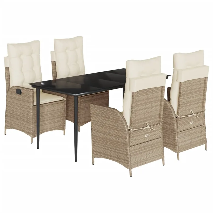 Ensemble à manger de jardin avec coussins 5pcs Beige poly rotin - 2