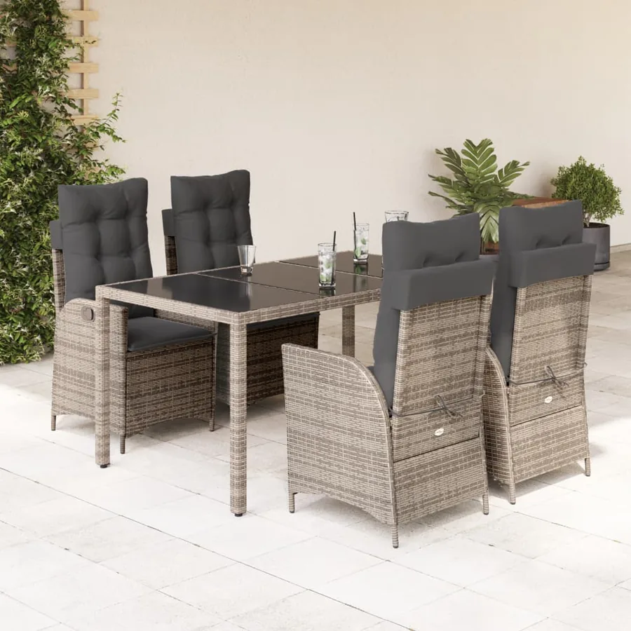 Ensemble à manger de jardin 5 pcs coussins gris résine tressée