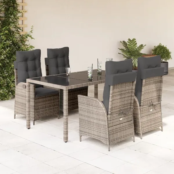 Ensemble à manger de jardin 5 pcs coussins gris résine tressée