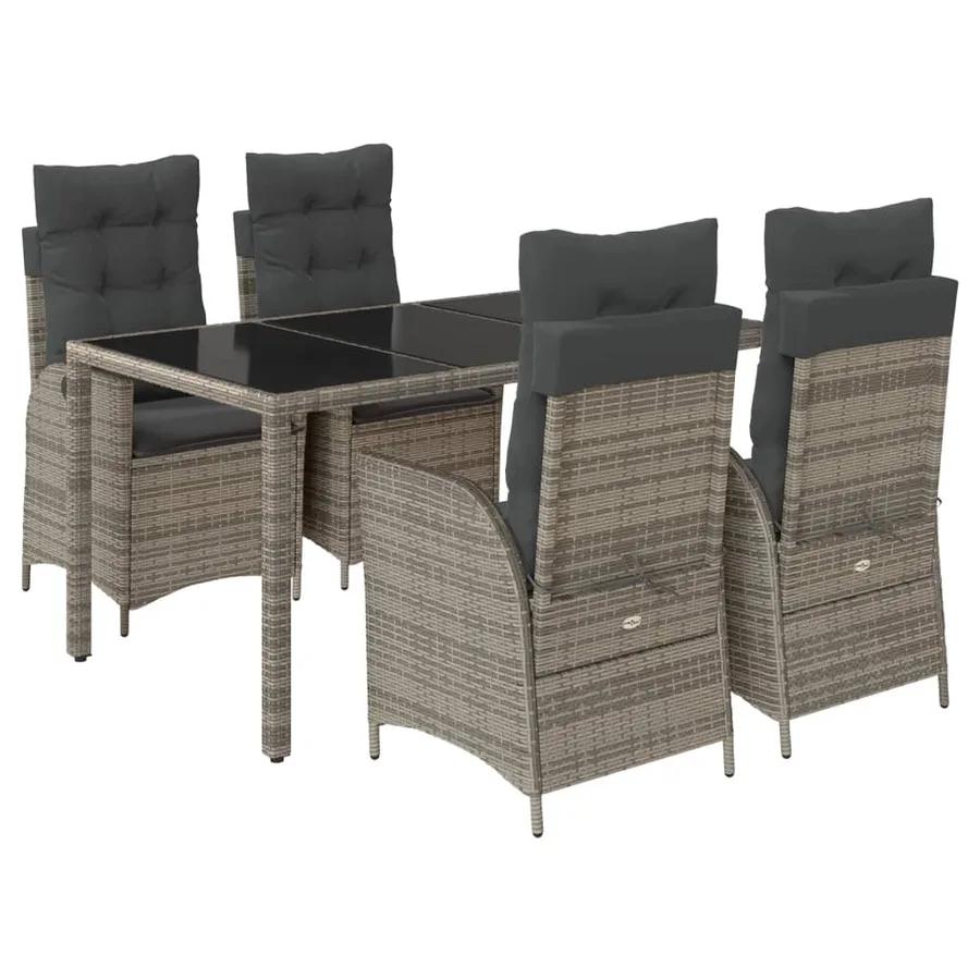 Ensemble à manger de jardin 5 pcs coussins gris résine tressée - 2