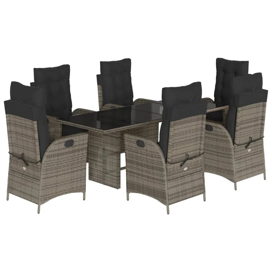 Ensemble à manger de jardin et coussins 7 pcs gris rotin - 2