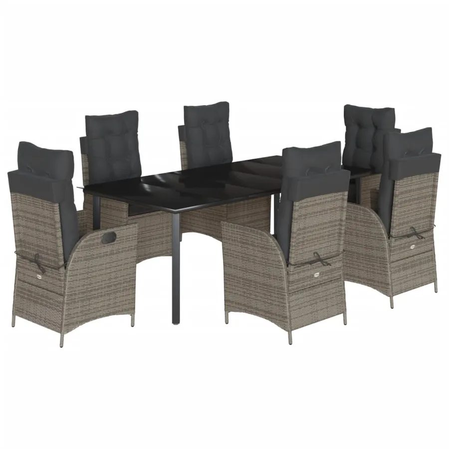 Ensemble à manger de jardin et coussins 7 pcs gris rotin - 2