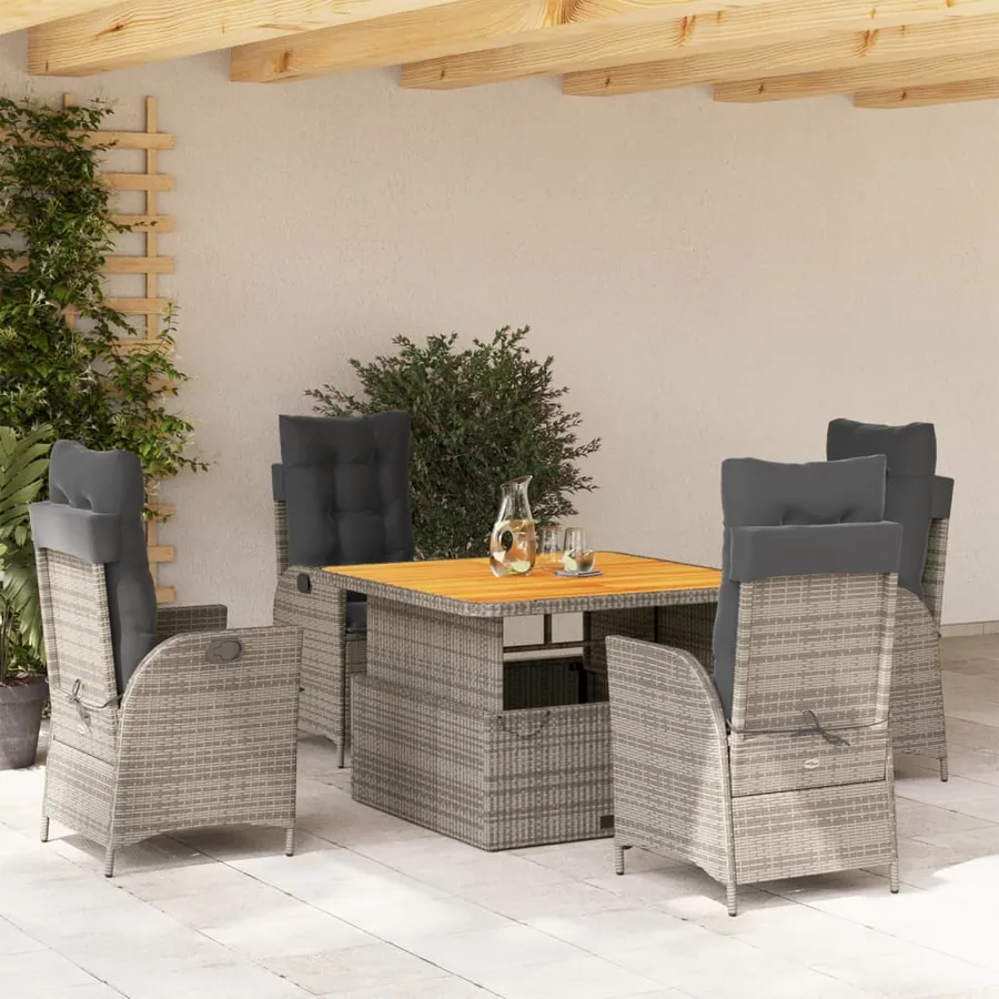 Ensemble à manger de jardin 5 pcs coussins gris résine tressée