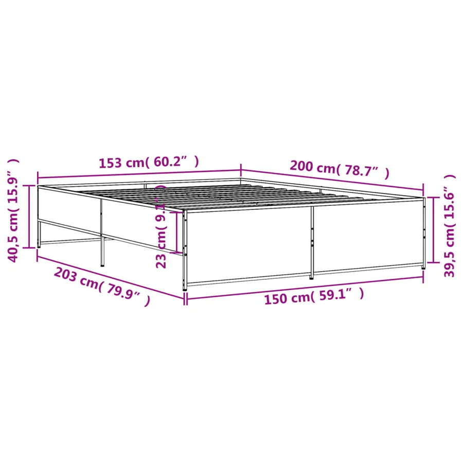Cadre de lit sans matelas sonoma gris 150x200 cm - 9