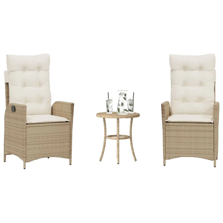 Ensemble de bistro 3 pcs avec coussins beige résine tressée