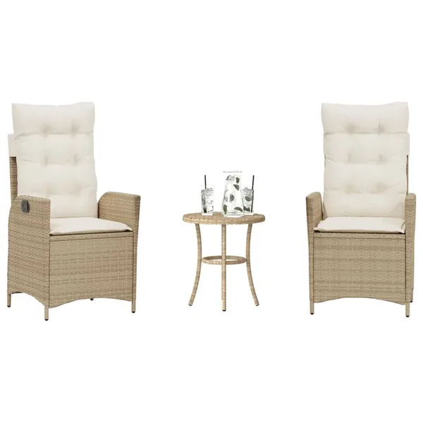 Ensemble de bistro 3 pcs avec coussins beige résine tressée