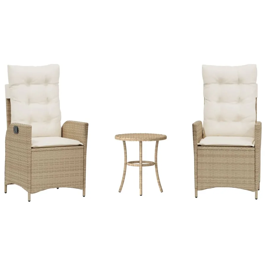 Ensemble de bistro 3 pcs avec coussins beige résine tressée - 2