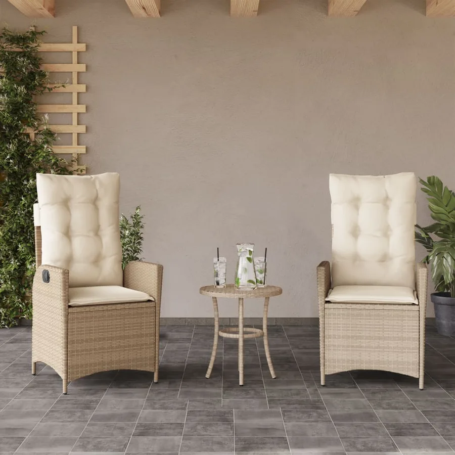 Ensemble de bistro 3 pcs avec coussins beige résine tressée - 3