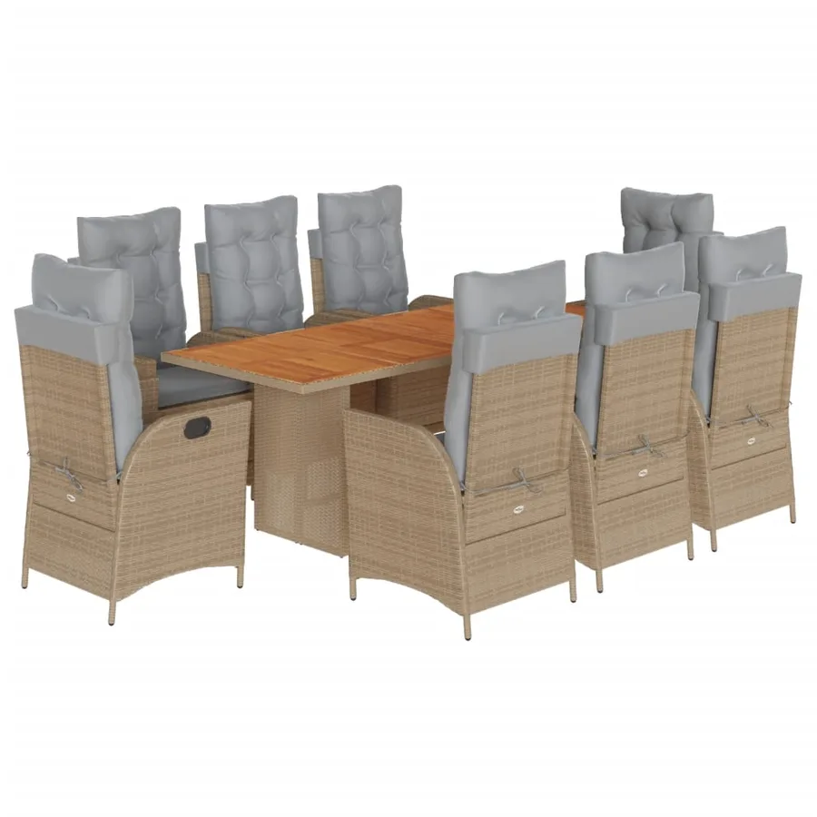 Ensemble à manger de jardin et coussins 9 pcs mélange beige - 2