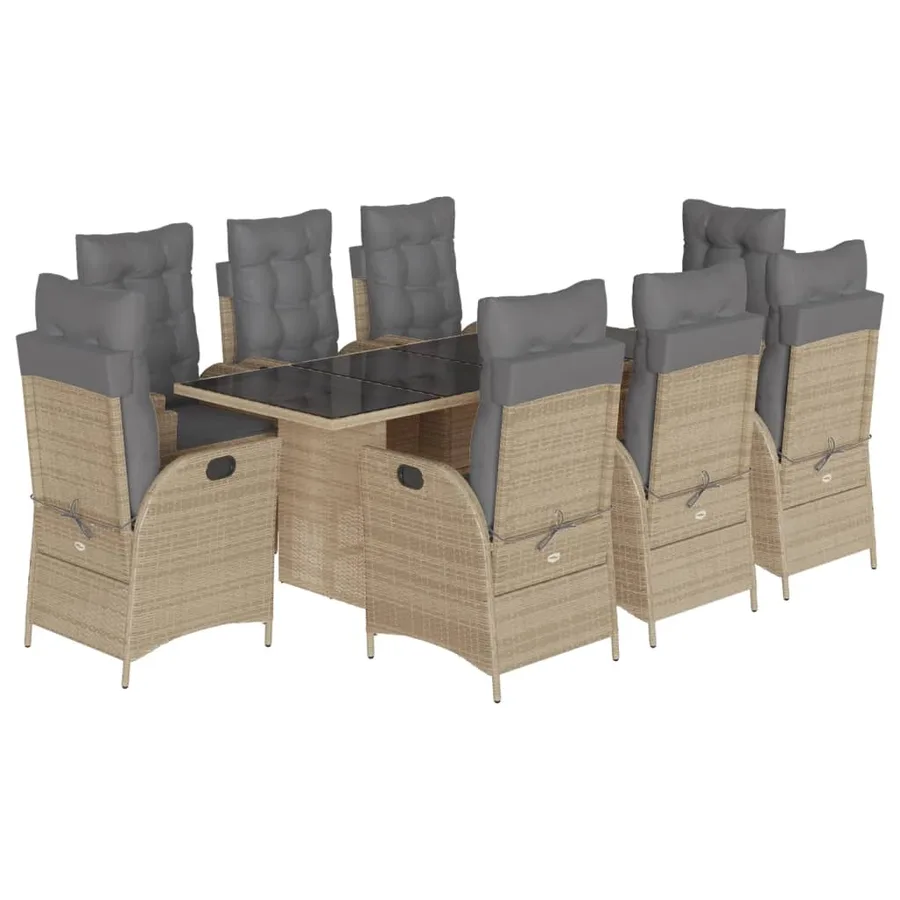 Ensemble à manger de jardin et coussins 9 pcs mélange beige - 2