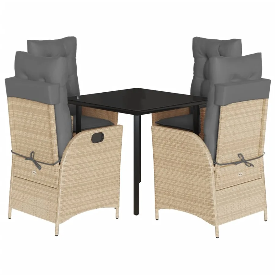 Ensemble à manger de jardin avec coussins 5pcs Beige poly rotin - 2