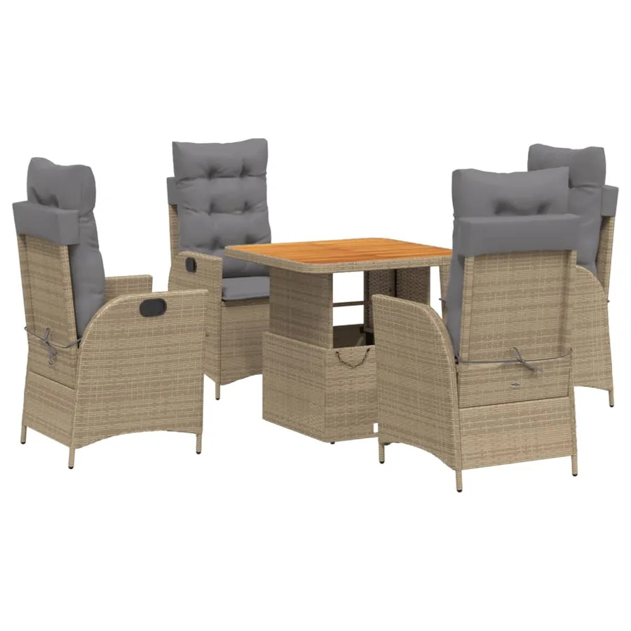 Ensemble à manger de jardin avec coussins 5pcs Beige poly rotin - 2