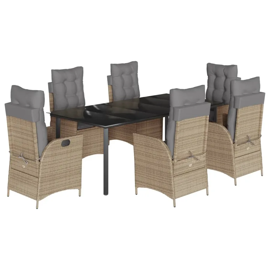 Ensemble à manger de jardin et coussins 7 pcs beige poly rotin - 2