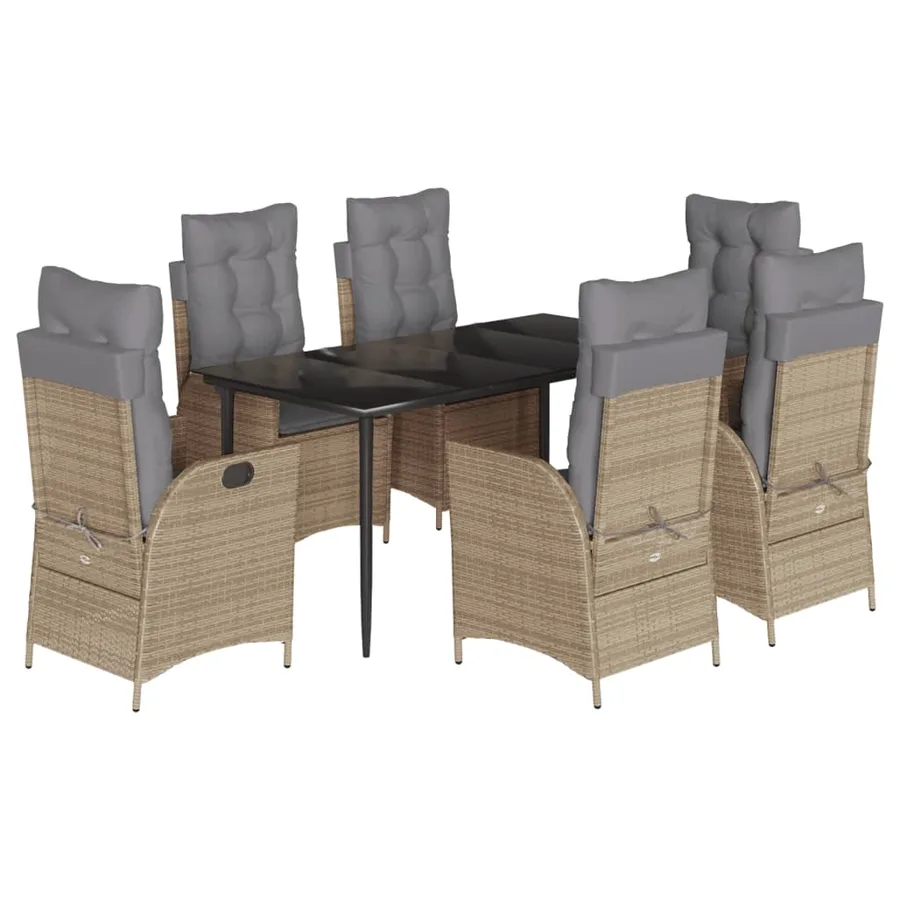 Ensemble à manger de jardin et coussins 7 pcs beige poly rotin - 2
