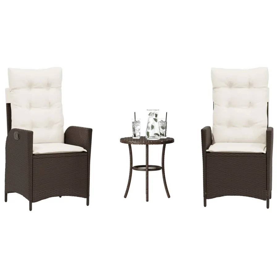 Ensemble de bistro 3 pcs avec coussins marron résine tressée