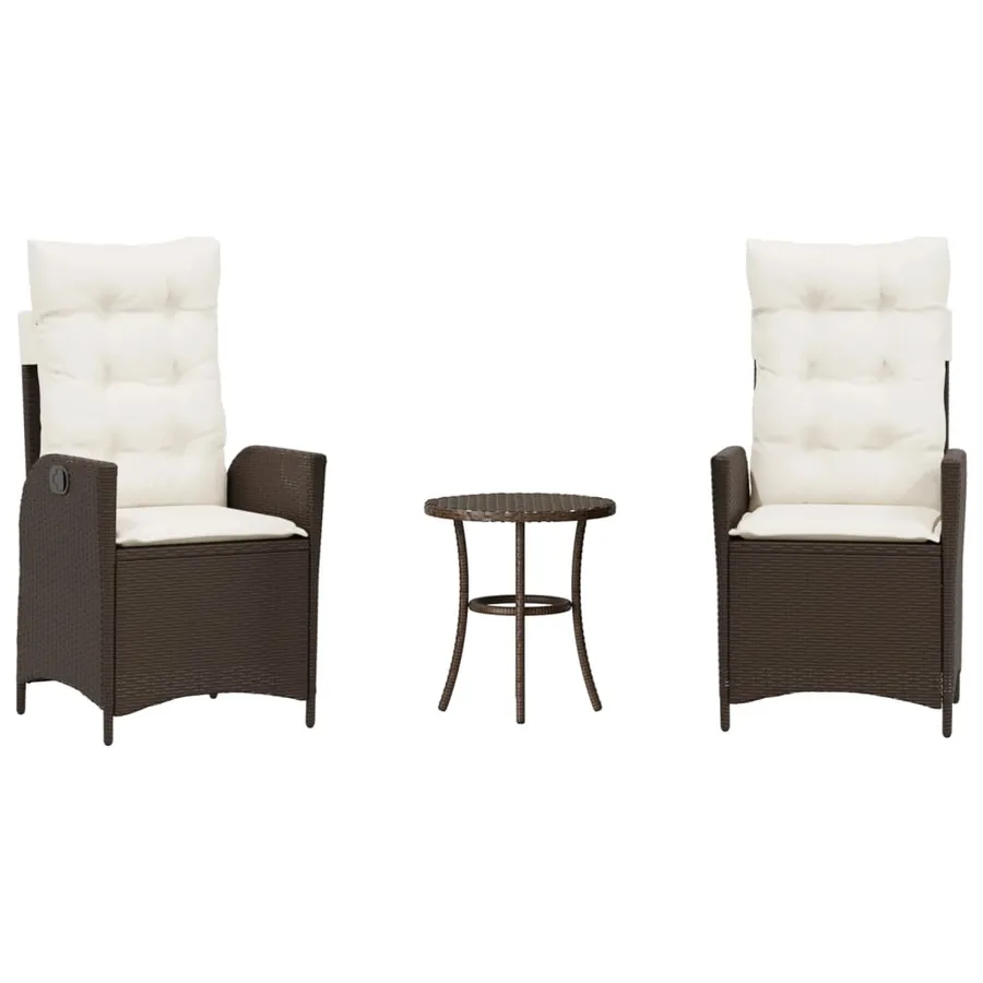 Ensemble de bistro 3 pcs avec coussins marron résine tressée - 2