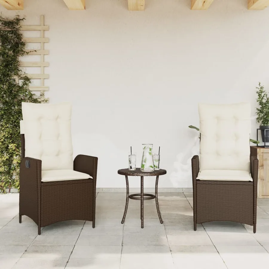 Ensemble de bistro 3 pcs avec coussins marron résine tressée - 3