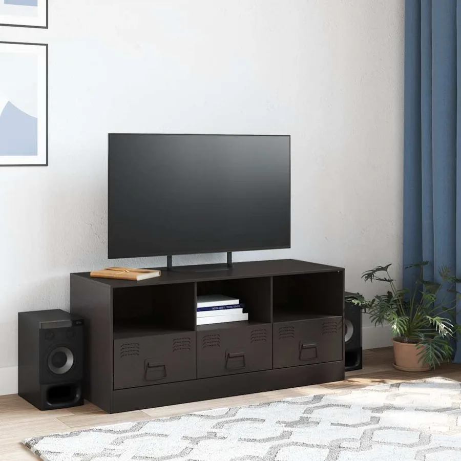 Meuble TV noir 99x39x44 cm acier - 3