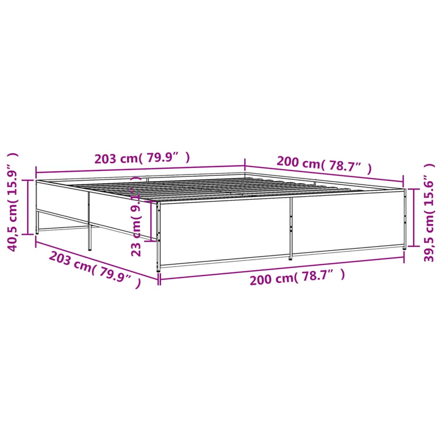 Cadre de lit sans matelas sonoma gris 200x200 cm - 9