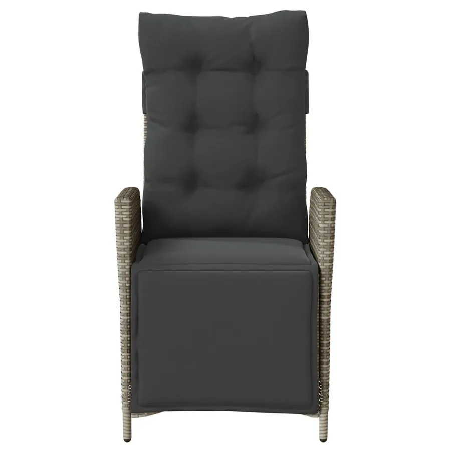 Chaise inclinable de jardin et repose-pied gris résine tressée - 4