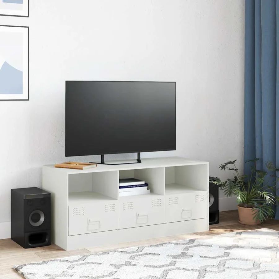 Meuble TV blanc 99x39x44 cm acier - 3
