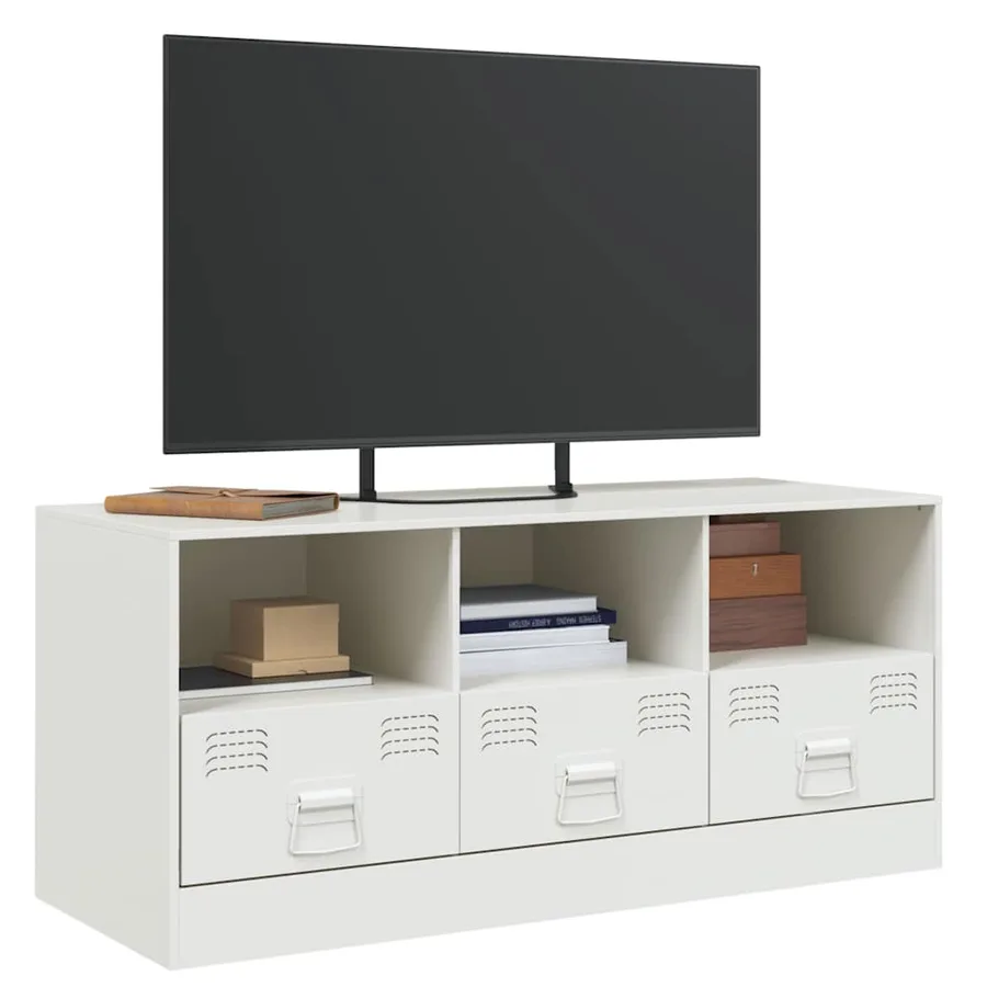 Meuble TV blanc 99x39x44 cm acier - 4