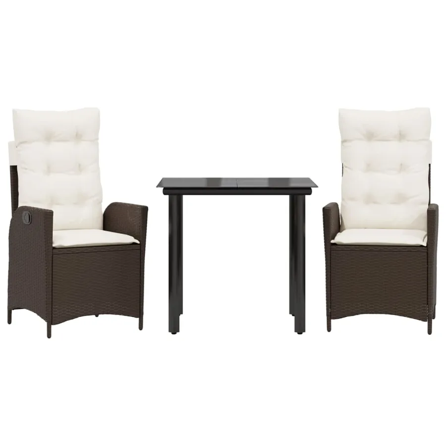 Ensemble à manger de jardin 3 pcs et coussins marron poly rotin - 2