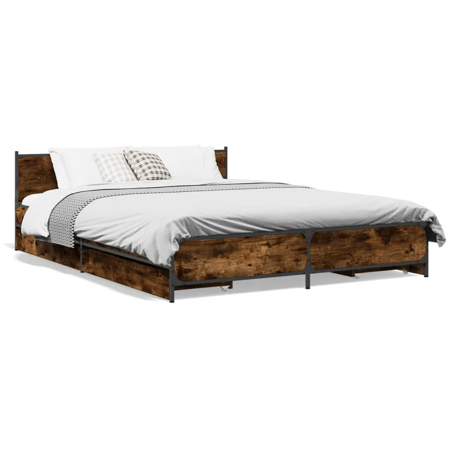 Cadre de lit avec tiroirs sans matelas chêne fumé 135x190 cm - 2
