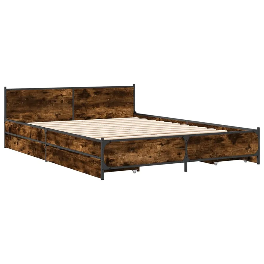 Cadre de lit avec tiroirs sans matelas chêne fumé 135x190 cm - 3