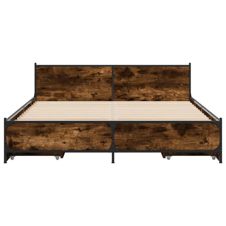 Cadre de lit avec tiroirs sans matelas chêne fumé 135x190 cm - 4