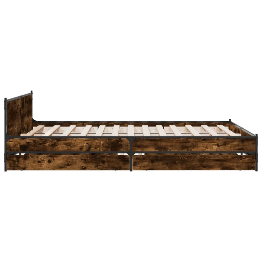 Cadre de lit avec tiroirs sans matelas chêne fumé 135x190 cm - 5